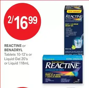 Guardian Pharmacy Reactine or benadryl tablets or liquid gel or liquid offer
