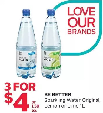 Rexall Be better sparkling water original, lemon or lime offer