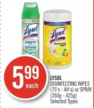 Shoppers Drug Mart Lysol disinfecting wipes or spray offer