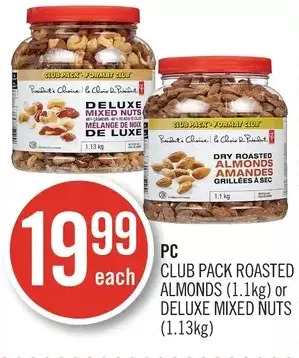 Shoppers Drug Mart Pc club pack roasted almonds or deluxe mixed nuts offer