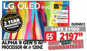 2001 Audio Video Lg 65" alpha 9 gen 5 ai processor 4k @ 120hz offer