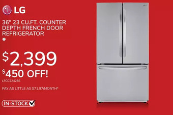 Goemans Appliances Lg 36" 23 cu. ft. counter depth french door refrigerator offer