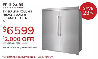 Goemans Appliances Frigidaire professional 33" built-in column fridge & built-in column freezer offer