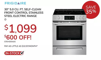 Goemans Appliances Frigidaire 30" 5.0 cu. ft. self-clean front control stainless steel electric range offer