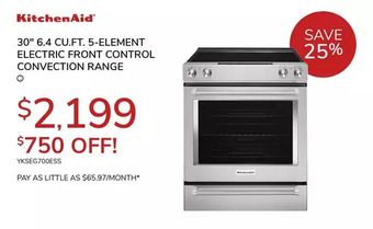 Goemans Appliances Kitchenaid 30" 6.4 cu.ft. 5-element electric front control convection range offer