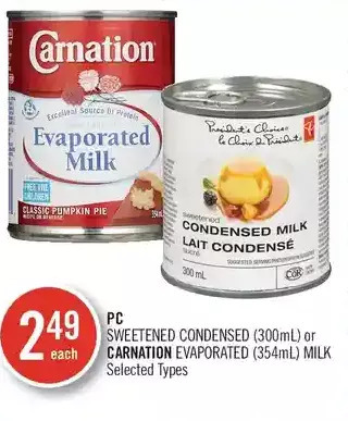 Shoppers Drug Mart Pc sweetened condensed or carnation evaporated milk offer