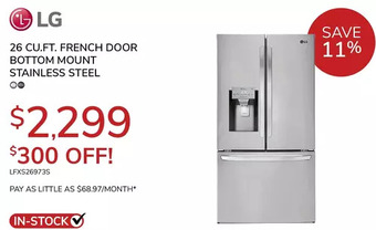 Goemans Appliances Lg 26 cu.ft. french door bottom mount stainless steel offer