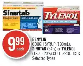 Shoppers Drug Mart Benylin cough syrup, sinutab or tylenol cold products offer