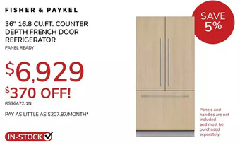 Goemans Appliances Fisher & paykel 36" 16.8 cu.ft. counter depth french door refrigerator offer