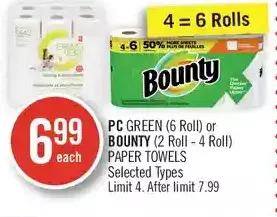 Shoppers Drug Mart Pc green or bounty paper towels offer