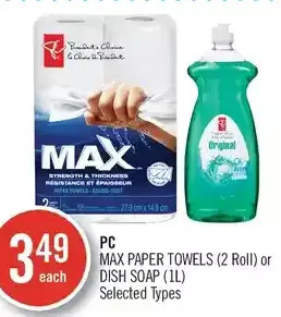 Shoppers Drug Mart Pc max paper towels or dish soap offer
