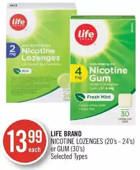 Shoppers Drug Mart Life brand nicotine lozenges or gum offer