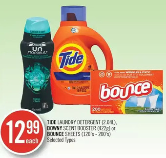 Shoppers Drug Mart Tide laundry detergent, downy scent booster or bounce sheets offer