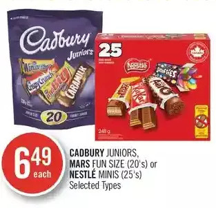 Shoppers Drug Mart Cadbury juniors, mars fun size or nestlé minis offer