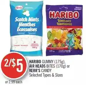Shoppers Drug Mart Haribo gummy, air heads bites or kerr's candy offer