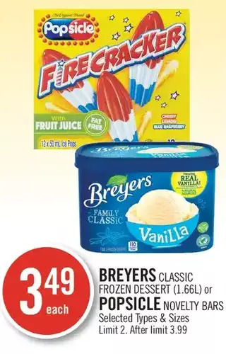 Shoppers Drug Mart Breyers classic frozen dessert or popsicle novelty bars offer