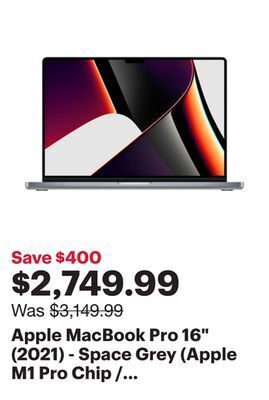 Best Buy Apple macbook pro 16" (2021) - space grey (apple m1 pro chip / 512gb ssd / 16gb ram) - english offer