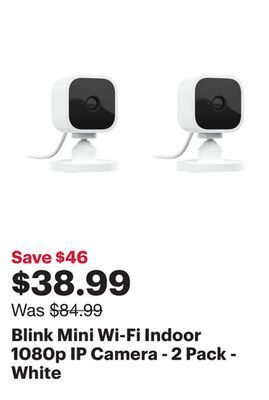 Best Buy Blink mini wi-fi indoor 1080p ip camera - 2 pack - white offer