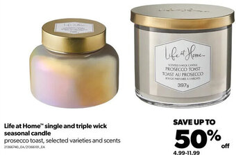 Real Canadian Superstore Life at Home Single and Triple Wick Seasonal Candle offer