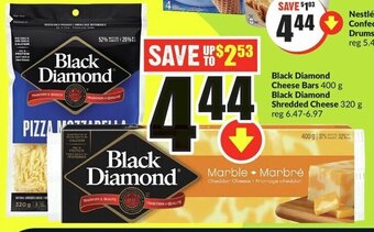 FreshCo Black Diamond Cheese Bars 400g, Black Diamond Shredded Cheese 320g offer