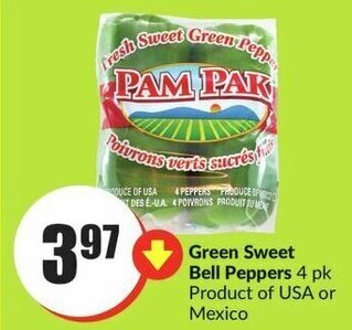 FreshCo Green Sweet Bell Peppers 4pk Product of USA or Mexico offer