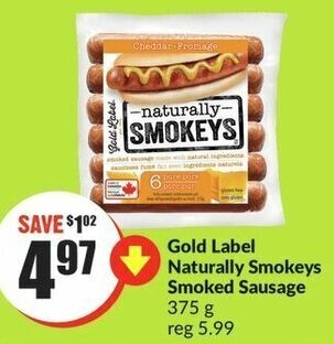 FreshCo Gold Label Naturally Smokeys Smoked Sausage 375g offer