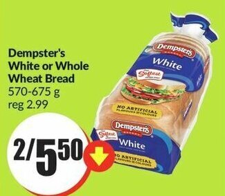 FreshCo Dempster's White or Whole Wheat Bread 570-675g offer