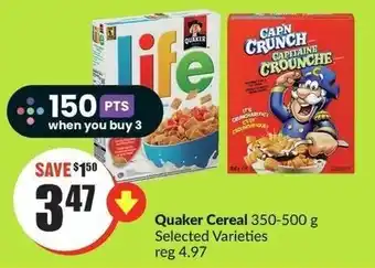 FreshCo Quaker Cereal 350-500g selected varieties offer