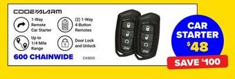 Visions Electronics Code alarm 1-way remote starter with two 1-way 4-button remotes offer