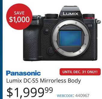 Vistek Panasonic lumix dc-s5 mirrorless body offer
