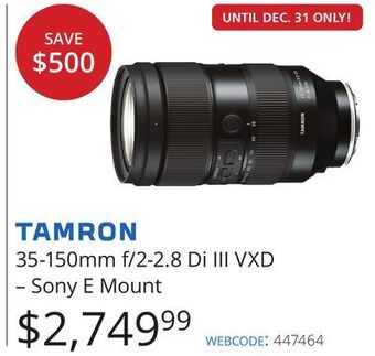 Vistek Tamron 35-150mm f/2-2.8 di iii vxd – sony e mount offer