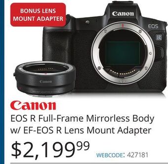 Vistek Canon eos r full-frame mirrorless body w/ef-eos r lens mount adapter offer