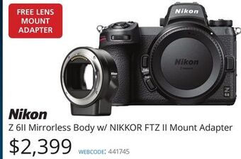Vistek Nikon mirrorless body w/nikkor ftz ii mount adapter offer