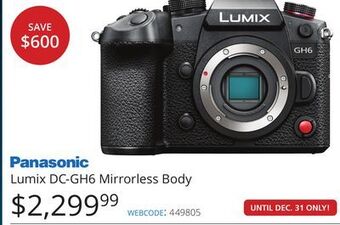 Vistek Panasonic lumix dc-gh6 mirrorless body offer