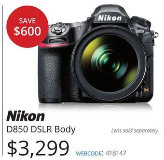 Vistek Nikon d850 dslr body offer