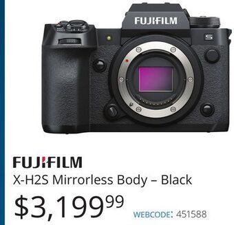 Vistek Fujifilm x-h2s mirrorless body-black offer