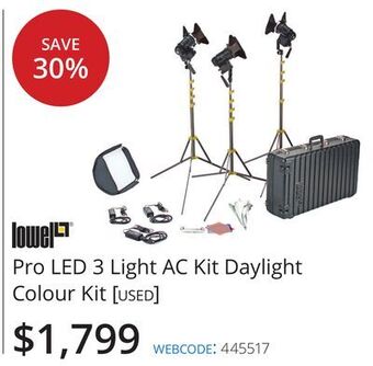 Vistek Lowel pro led 3 light ac kit daylight colour kit [used] offer