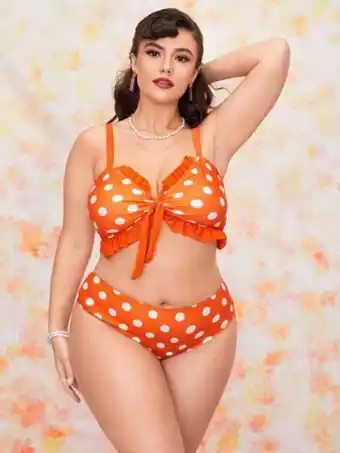 SheIn Plus polka dot frill trim bikini swimsuit offer