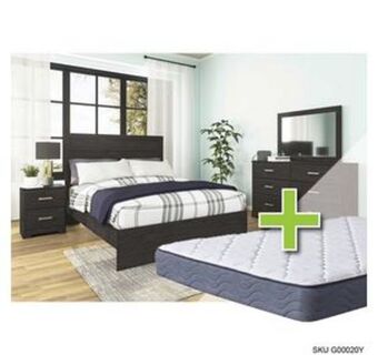 Aaron's Belachime 6 - piece queen bedroom set w/ 9.5" tight top extra firm mattress, foundation, and protective cases offer