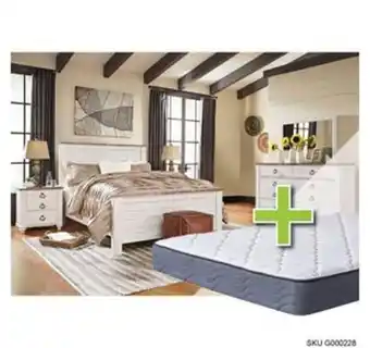 Aaron's Willowton ii 6 - piece queen bedroom set w/ 9.5" tight top extra firm mattress, foundation, and protective cases offer