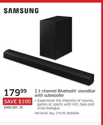 The Source Samsung 2.1-channel bluetooth soundbar with subwoofer offer