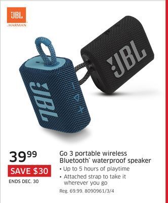 The Source Jbl go 3 portable wireless bluetooth waterproof speaker offer