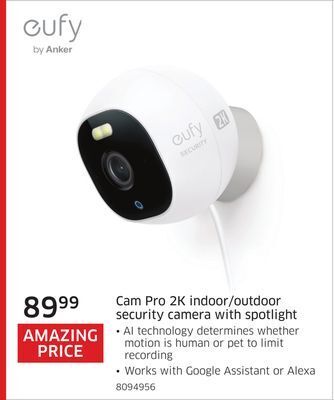 Eufy cam pro 2k indoor/outdoor security camera with spotlight