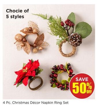 Kitchen Stuff Plus 4 pc. christmas décor napkin ring set offer