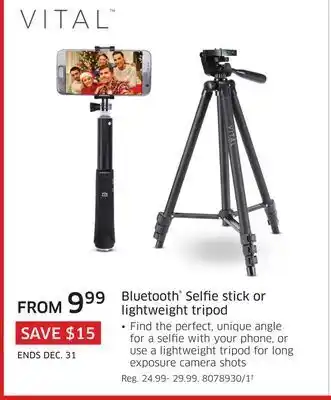 The Source Vital bluetooth selfie stick or lightweight tripod offer