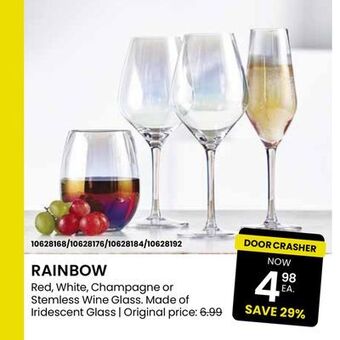 Stokes Rainbow red, white, champagne or stemless wine glass offer
