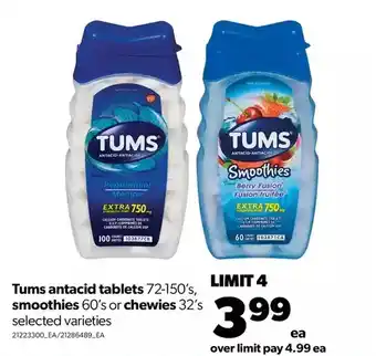 Real Canadian Superstore Tums antacid tablets, smoothies or chewies offer