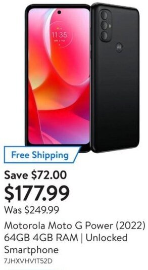Walmart Motorola Moto G Power (2022) 64GB 4GB RAM/Unlocked Smartphone offer