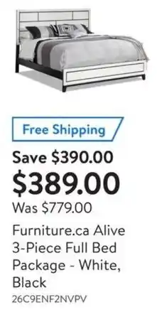 Walmart Furniture.ca Alive 3-Piece Full Bed Package- white,black offer
