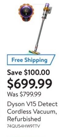 Walmart Dyson V15 Detect Cordless Vacuum, Refurbished offer